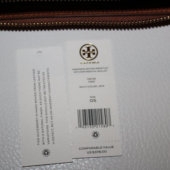 NWT TORY BURCH EMERSON WOVEN WRISTLET ZIP CONTINENTAL WALLET BROWN MULTI $378 - Picture 8 of 8